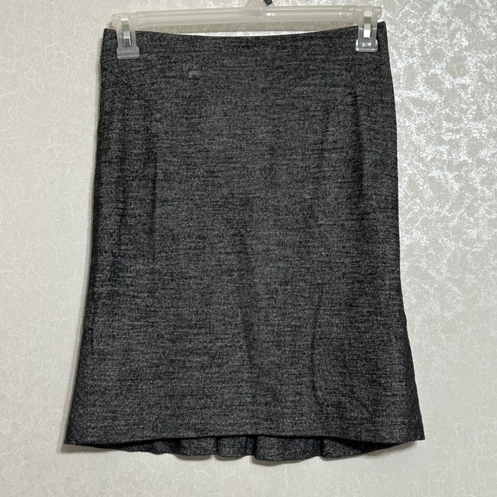 Ann Taylor Petite Gray Wool‎ Blend Flounce Hem Pencil Skirt Minimalist Sz 2P